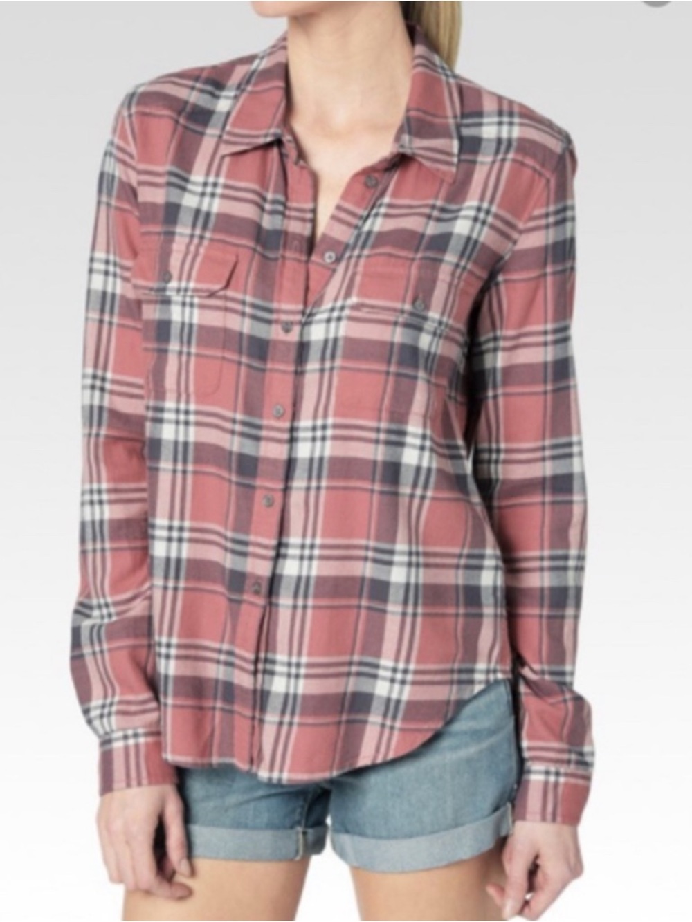 Paige Trudy Classic Plaid Button-Down Shirt in‎ Rose